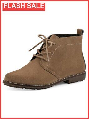 Auburn Suede Ankle Boot Round Toe Block Heel Cushioned Insole